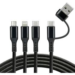 Kabel USB-A/USB-C -> USB-C/microUSB/Lightning 3w1 1,2m 3A pleciony czarny EVERACTIVE (CBB-1.2ALL)