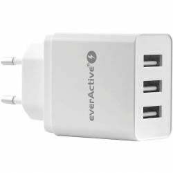 Ładowarka sieciowa 230V EVERACTIVE SC-300 3xUSB 2,4A biała