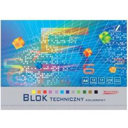 Blok techniczny kolorowy A4 12k. 210g KRESKA