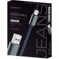 Kabel USB - microUSB OMEGA JEANS 1m 2A pleciony niebieski (44200)