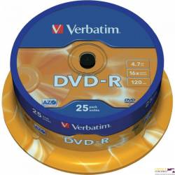 Płyta DVD-R VERBATIM CAKE(25) Matt Silver 4.7GB x16  43522