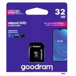 Pamięć MicroSD GOODRAM 32GB MicroSDHC CL10 UHS I + adapter M1AA-0320R12