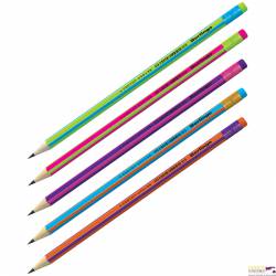 Ołówek Fuze, HB, okrągły, zaostrzony, z gumką, mix kolorów BERLINGO