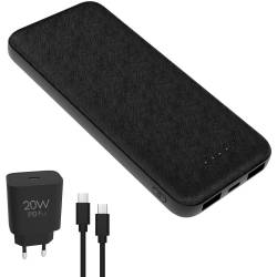 Powerbank 10000mAh + ładowarka sieciowa 230V USB-C 20W + kabel USB-C -> USB-C 1m PLATINET czarny (45993)