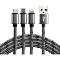 Kabel USB - USB-C/microUSB/Apple Lightning 3w1 120cm 2,4A czarny