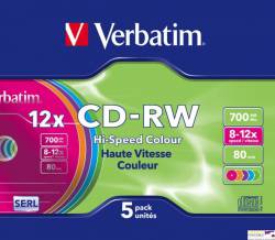 Płyta CD-RW VERBATIM SLIM Kolor 700MB x12               43167